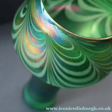 Load image into Gallery viewer, JOHN DITCHFIELD GLASFORM Tall Green Goblet Shaped Vase with Lustres and Feathered Swirls
