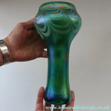 Load image into Gallery viewer, JOHN DITCHFIELD GLASFORM Tall Green Goblet Shaped Vase with Lustres and Feathered Swirls
