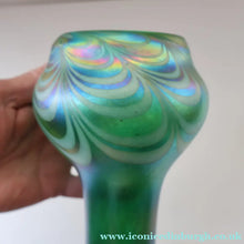 Load image into Gallery viewer, JOHN DITCHFIELD GLASFORM Tall Green Goblet Shaped Vase with Lustres and Feathered Swirls
