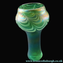 Load image into Gallery viewer, JOHN DITCHFIELD GLASFORM Tall Green Goblet Shaped Vase with Lustres and Feathered Swirls
