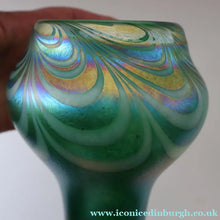 Load image into Gallery viewer, JOHN DITCHFIELD GLASFORM Tall Green Goblet Shaped Vase with Lustres and Feathered Swirls
