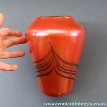 Load image into Gallery viewer, JOHN DITCHFIELD Glasform Tall Vase. Pink with Gold Lustre and Feathered Stripe Trails. Signed and with Paper Label. 8 1/4 inches

