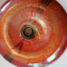 Load image into Gallery viewer, JOHN DITCHFIELD Glasform Tall Vase. Pink with Gold Lustre and Feathered Stripe Trails. Signed and with Paper Label. 8 1/4 inches


