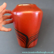 Load image into Gallery viewer, JOHN DITCHFIELD Glasform Tall Vase. Pink with Gold Lustre and Feathered Stripe Trails. Signed and with Paper Label. 8 1/4 inches

