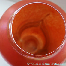Load image into Gallery viewer, JOHN DITCHFIELD Glasform Tall Vase. Pink with Gold Lustre and Feathered Stripe Trails. Signed and with Paper Label. 8 1/4 inches

