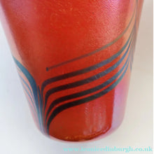 Load image into Gallery viewer, JOHN DITCHFIELD Glasform Tall Vase. Pink with Gold Lustre and Feathered Stripe Trails. Signed and with Paper Label. 8 1/4 inches

