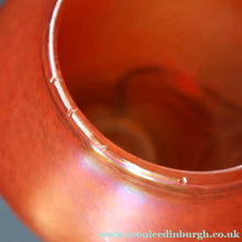 Load image into Gallery viewer, JOHN DITCHFIELD Glasform Tall Vase. Pink with Gold Lustre and Feathered Stripe Trails. Signed and with Paper Label. 8 1/4 inches

