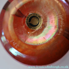 Load image into Gallery viewer, JOHN DITCHFIELD Glasform Tall Vase. Pink with Gold Lustre and Feathered Stripe Trails. Signed and with Paper Label. 8 1/4 inches


