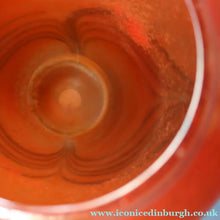 Load image into Gallery viewer, JOHN DITCHFIELD Glasform Tall Vase. Pink with Gold Lustre and Feathered Stripe Trails. Signed and with Paper Label. 8 1/4 inches

