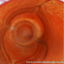 Load image into Gallery viewer, JOHN DITCHFIELD Glasform Tall Vase. Pink with Gold Lustre and Feathered Stripe Trails. Signed and with Paper Label. 8 1/4 inches

