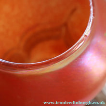 Load image into Gallery viewer, JOHN DITCHFIELD Glasform Tall Vase. Pink with Gold Lustre and Feathered Stripe Trails. Signed and with Paper Label. 8 1/4 inches

