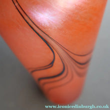 Load image into Gallery viewer, EARLY JOHN DITCHFIELD Glasform Tall Vase. Pink with Gold Lustre and Feathered Stripe Trails. Signed and with Paper Label. 8 1/4 inches
