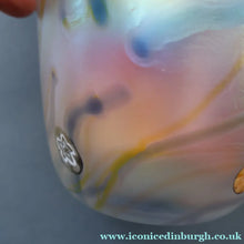 Load image into Gallery viewer, SIGNED John Ditchfield Iridescent Glasform White Iridescent Glass Vase. 6 1/2 INCHES

