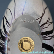 Load image into Gallery viewer, SIGNED John Ditchfield White Iridescent Glass Vase with Lily-pads &amp; Whiplash Trails. 7 Inches
