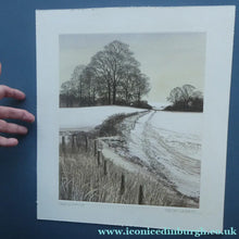 Load image into Gallery viewer, KATHLEEN CADDICK (b. 1937). Hand-Coloured Etching Entitled "Tracks in the Snow". Pencil Signed Artist's Proof
