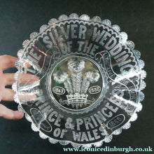 Load image into Gallery viewer, Edward VII Pressed Glass Bowl. British Royalty Silver Wedding 1880s

