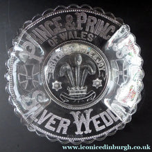 Load image into Gallery viewer, King Edward VII Silver Wedding Clear Pressed Glass Dish. 1863 - 1888. 8 1/2 inches
