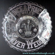 Load image into Gallery viewer, King Edward VII Silver Wedding Clear Pressed Glass Dish. 1863 - 1888. 8 1/2 inches

