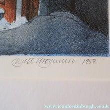 Load image into Gallery viewer, KJELL THORJUSSEN (b. 1942). Vintage Norwegian Lithograph. Winter Scene: Damstredet. Signed and dated 1987
