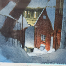 Load image into Gallery viewer, KJELL THORJUSSEN (b. 1942). Vintage Norwegian Lithograph. Winter Scene: Damstredet. Signed and dated 1987
