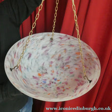 Load image into Gallery viewer, LARGE 1930s Glass Hanging Goldfish Bowl or Flycatcher Lampshade. Opaque Glass with Tutti Frutti Splatters
