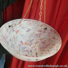Load image into Gallery viewer, LARGE 1930s Glass Hanging Goldfish Bowl or Flycatcher Lampshade. Opaque Glass with Tutti Frutti Splatters
