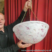 Load image into Gallery viewer, LARGE 1930s Glass Hanging Goldfish Bowl or Flycatcher Lampshade. Opaque Glass with Tutti Frutti Splatters
