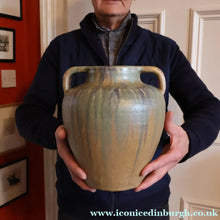Load image into Gallery viewer, Large 1940s UPCHURCH British Studio Art Pottery Vase in Attractive Streaky Blue and Grey Glazes. Height: 10 inches
