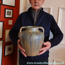 Load image into Gallery viewer, Large 1940s UPCHURCH British Studio Art Pottery Vase in Attractive Streaky Blue and Grey Glazes. Height: 10 inches
