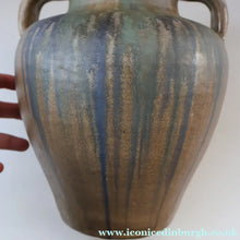 Load image into Gallery viewer, Large 1940s UPCHURCH British Studio Art Pottery Vase in Attractive Streaky Blue and Grey Glazes. Height: 10 inches
