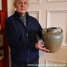 Load image into Gallery viewer, Large 1940s UPCHURCH British Studio Art Pottery Vase in Attractive Streaky Blue and Grey Glazes. Height: 10 inches
