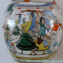 Load image into Gallery viewer, Large &amp; UNIQUE 1950s Portuguese Hand-Painted Large Glass Jug - with Comical Design Featuring People of Lisbon
