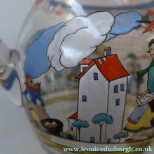 Load image into Gallery viewer, Large &amp; UNIQUE 1950s Portuguese Hand-Painted Large Glass Jug - with Comical Design Featuring People of Lisbon
