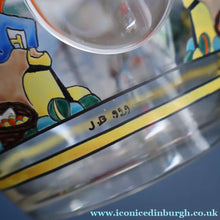 Load image into Gallery viewer, Large &amp; UNIQUE 1950s Portuguese Hand-Painted Large Glass Jug - with Comical Design Featuring People of Lisbon
