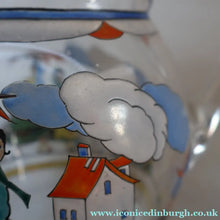 Load image into Gallery viewer, Large &amp; UNIQUE 1950s Portuguese Hand-Painted Large Glass Jug - with Comical Design Featuring People of Lisbon
