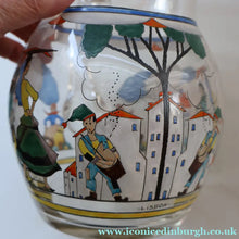 Load image into Gallery viewer, Large &amp; UNIQUE 1950s Portuguese Hand-Painted Large Glass Jug - with Comical Design Featuring People of Lisbon
