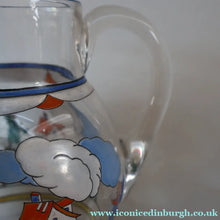 Load image into Gallery viewer, Large &amp; UNIQUE 1950s Portuguese Hand-Painted Large Glass Jug - with Comical Design Featuring People of Lisbon
