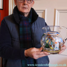 Load image into Gallery viewer, Large &amp; UNIQUE 1950s Portuguese Hand-Painted Large Glass Jug - with Comical Design Featuring People of Lisbon
