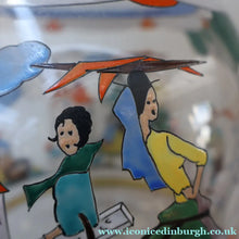 Load image into Gallery viewer, Large &amp; UNIQUE 1950s Portuguese Hand-Painted Large Glass Jug - with Comical Design Featuring People of Lisbon
