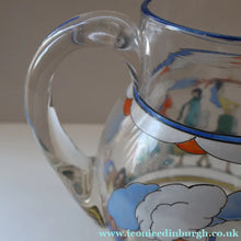 Load image into Gallery viewer, Large &amp; UNIQUE 1950s Portuguese Hand-Painted Large Glass Jug - with Comical Design Featuring People of Lisbon
