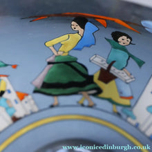 Load image into Gallery viewer, Large &amp; UNIQUE 1950s Portuguese Hand-Painted Large Glass Jug - with Comical Design Featuring People of Lisbon
