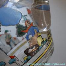 Load image into Gallery viewer, Large &amp; UNIQUE 1950s Portuguese Hand-Painted Large Glass Jug - with Comical Design Featuring People of Lisbon
