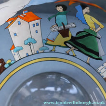 Load image into Gallery viewer, Large &amp; UNIQUE 1950s Portuguese Hand-Painted Large Glass Jug - with Comical Design Featuring People of Lisbon
