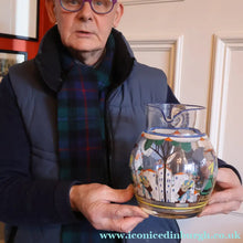 Load image into Gallery viewer, Large &amp; UNIQUE 1950s Portuguese Hand-Painted Large Glass Jug - with Comical Design Featuring People of Lisbon
