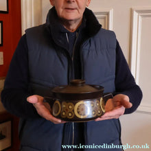 Load image into Gallery viewer, LARGE 1960s DENBY Arabesque Lidded Casserole Dish. Diameter 6 3/4 inches
