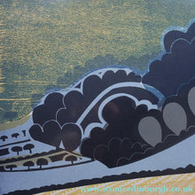 Load image into Gallery viewer, LARGE 1960s Linocut by GRAHAM CLARKE (b. 1944). Entitled "Behind Shoreham". Pencil Signed
