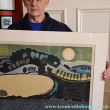 Load image into Gallery viewer, LARGE 1960s Linocut by GRAHAM CLARKE (b. 1944). Entitled "Behind Shoreham". Pencil Signed
