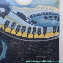 Load image into Gallery viewer, LARGE 1960s Linocut by GRAHAM CLARKE (b. 1944). Entitled "Behind Shoreham". Pencil Signed
