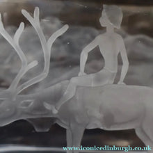 Load image into Gallery viewer, LARGE 1960s Vase by SVEN PALMQVIST for Orrefors, Sweden. Boy Riding a Reindeer with Mountain Landscape in the Distance
