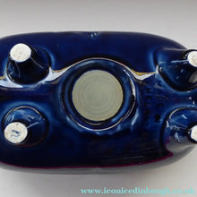 Load image into Gallery viewer, LARGE 1960s Vintage Ceramic Piggy Bank or Money Box. With Incised Floral Patterns, Shiny Blue Glaze and Original Stopper
